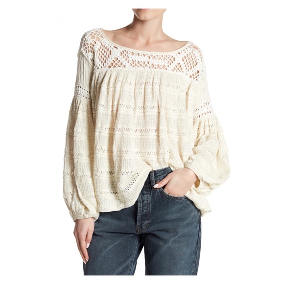 Free People Sweaters - FREE PEOPLE Someday Crochet Yoke Sweater S Ivory